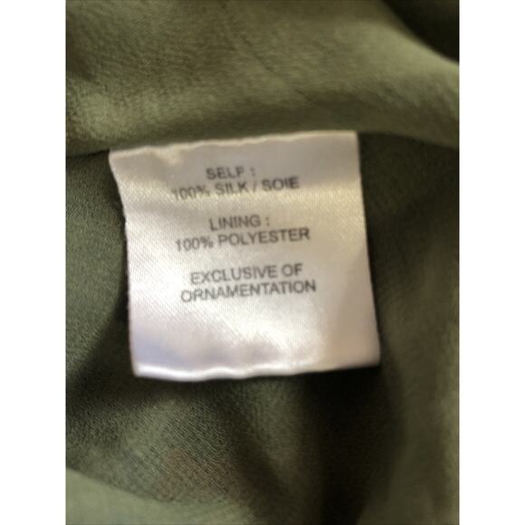 TANYA TAYLOR Ruffle Sleeve Green Red Floral Lined 100% Silk Size 12 V Neck - Picture 6 of 7